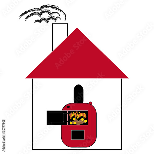 Home with fire wood boiler on white background