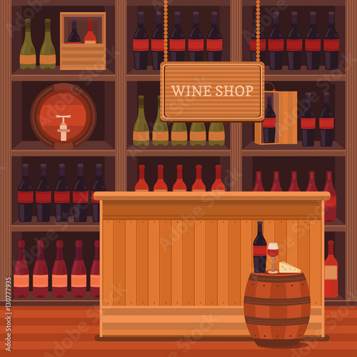 Fototapeta Naklejka Na Ścianę i Meble -  Illustration of a wine shop.