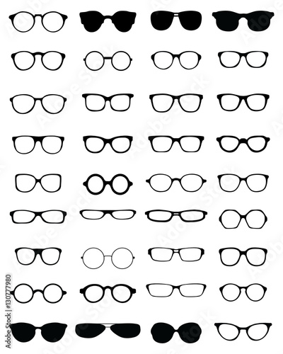 Black silhouettes of different eyeglasses, vector photo