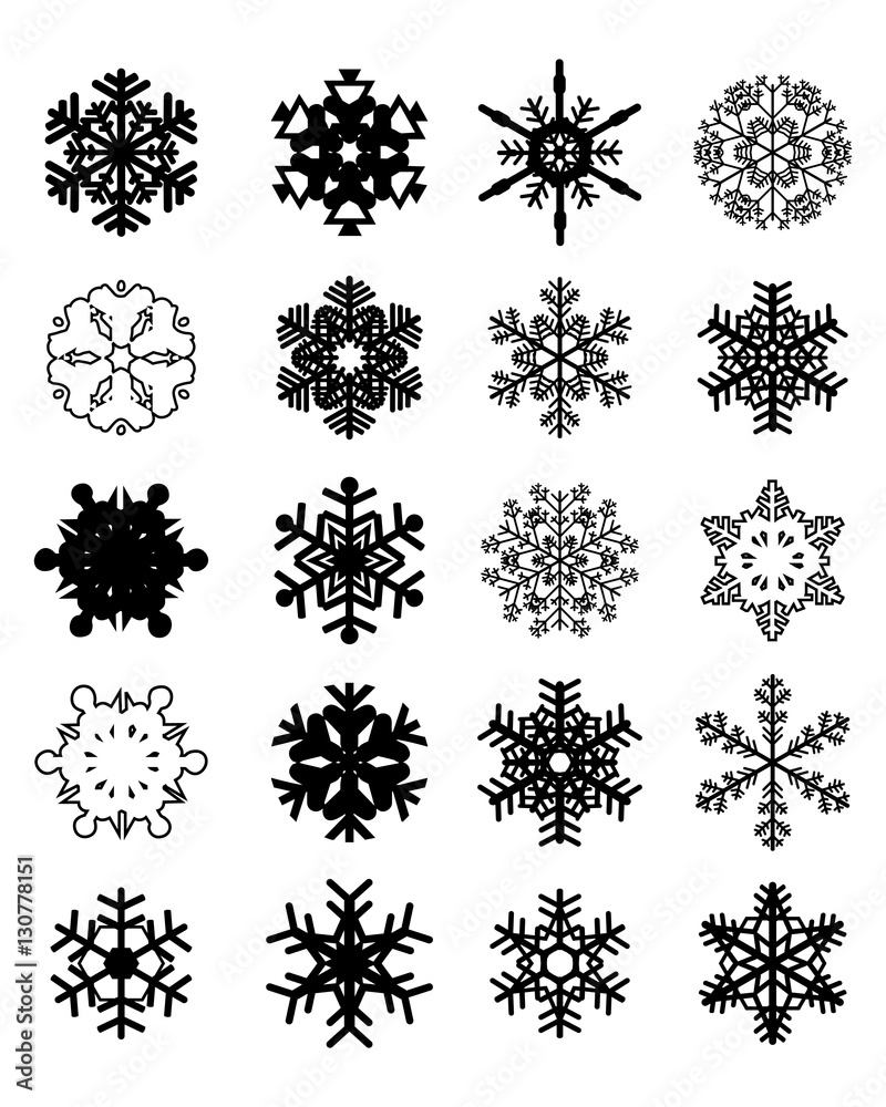 Set of different black snowflakes on a white background Set of different black snowflakes on a white background