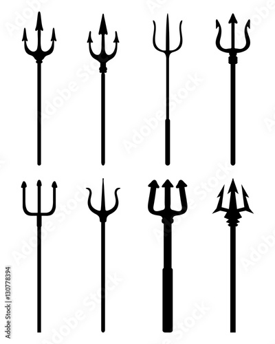 Set of trident, black silhouettes