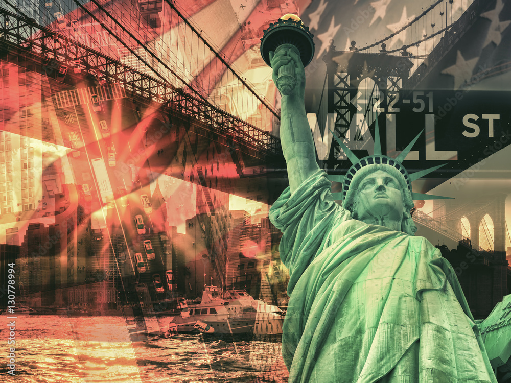 Fototapeta New York City collage including the Statue of Liberty and severa