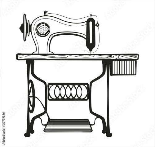 Sewing machine in black lines illustration