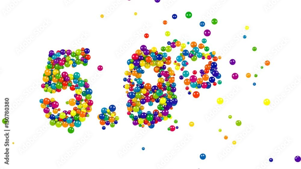Brightly colored five point nine percent sign made of 3D marbles isolated on white background Brightly colored five point nine percent sign made of 3D marbles isolated on white background