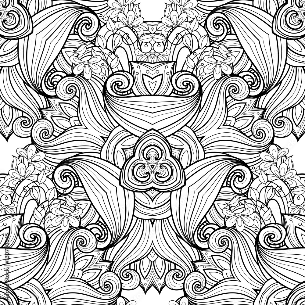 Fototapeta premium Vector Seamless Monochrome Ornate Pattern