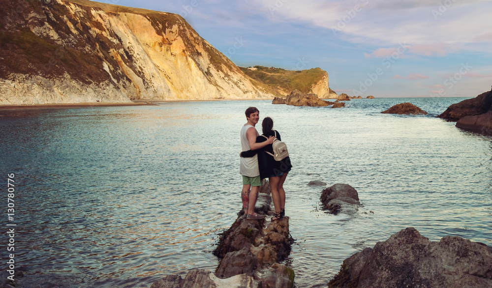 Couple in love in Man O' War Bay near Durdle Door, Jurassic Coast, Dorset, England