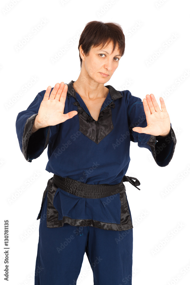 Beautiful woman doing different expressions in different sets of clothes: stop sign Beautiful woman doing different expressions in different sets of clothes: stop sign