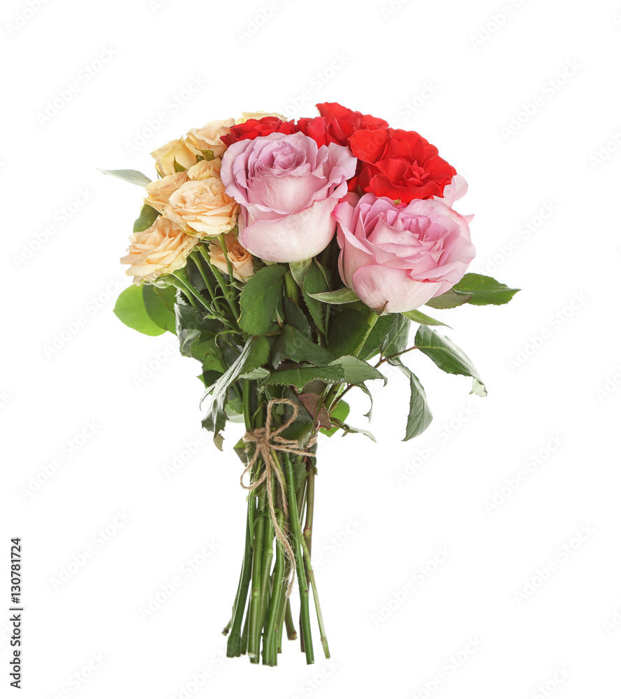 Fototapeta premium Beautiful roses bouquet, isolated on white