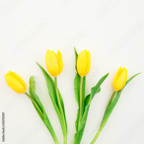 Fototapeta Naklejka Na Ścianę i Meble -  Tulip flowers. Flat lay, Top view