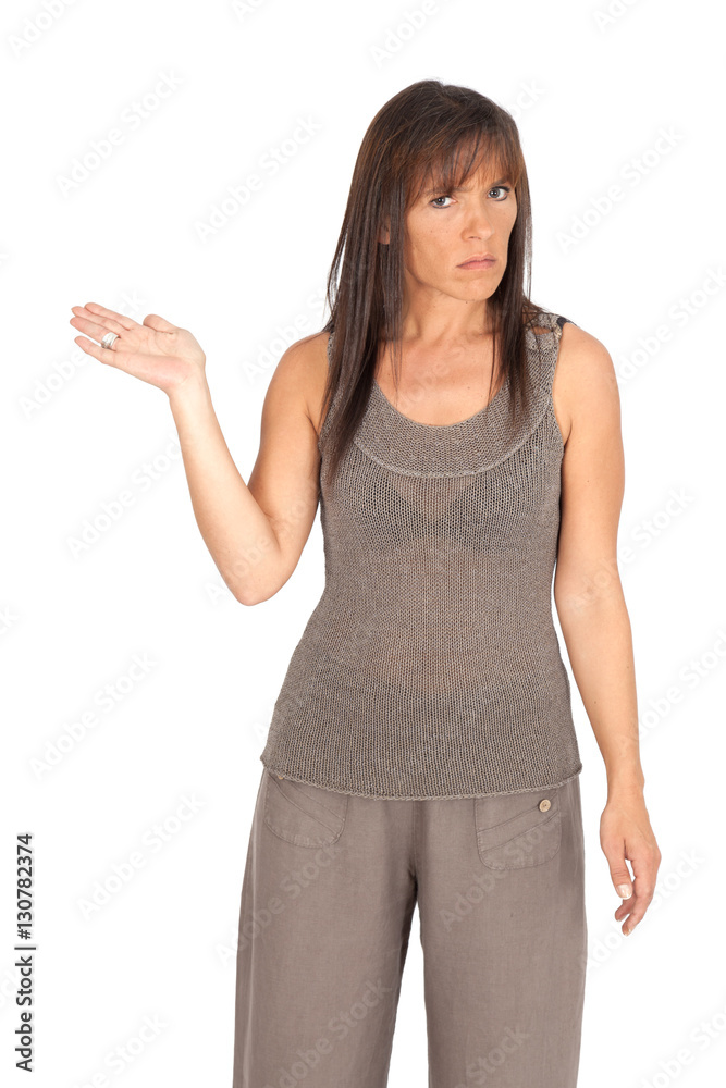 Beautiful woman doing different expressions in different sets of clothes: be careful Beautiful woman doing different expressions in different sets of clothes: be careful