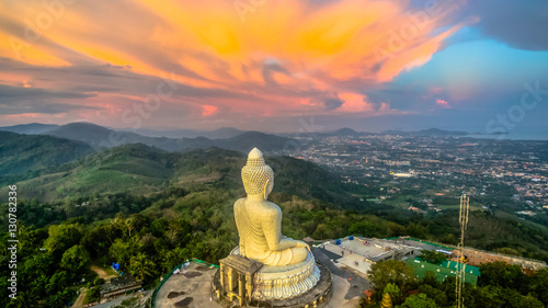 aerial photography sweet sunset at Phuket's big Buddha