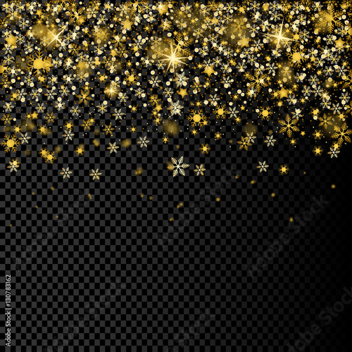 eps 10 vector falling snow on transparent background. Realistic Christmas snowfall with bokeh photo effect. Beautiful overlay for web, print and design. Greeting card, calendar, magazine cover, poster