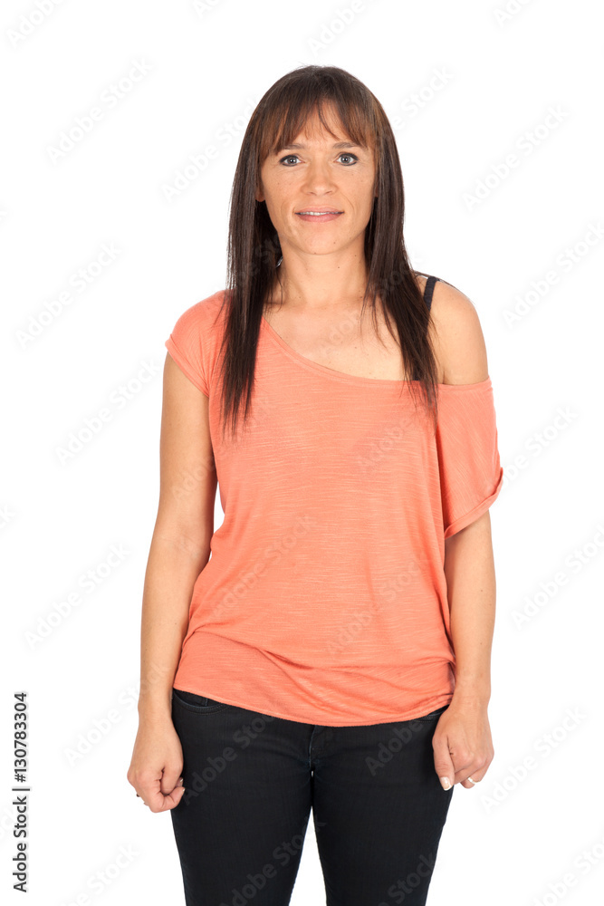 Beautiful woman doing different expressions in different sets of clothes: smile Beautiful woman doing different expressions in different sets of clothes: smile