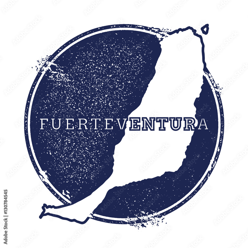 Obraz premium Fuerteventura vector map. Grunge rubber stamp with the name and map of island, vector illustration. Can be used as insignia, logotype, label, sticker or badge.