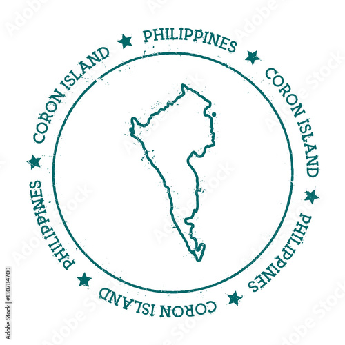Coron Island vector map. Distressed travel stamp with text wrapped around a circle and stars. Island sticker vector illustration.