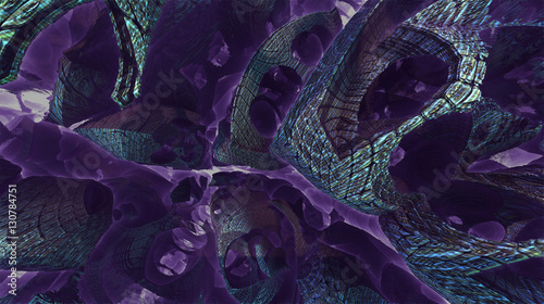 Abstract 3d rendering of chaotic structure. Dark background with futuristic shape in empty space,