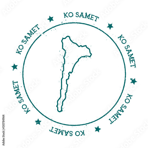 Ko Samet vector map. Distressed travel stamp with text wrapped around a circle and stars. Island sticker vector illustration.