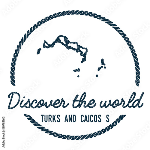 Turks and Caicos Islands Map Outline. Vintage Discover the World Rubber Stamp with Island Map. Hipster Style Nautical Insignia, with Round Rope Border. Travel Vector Illustration.
