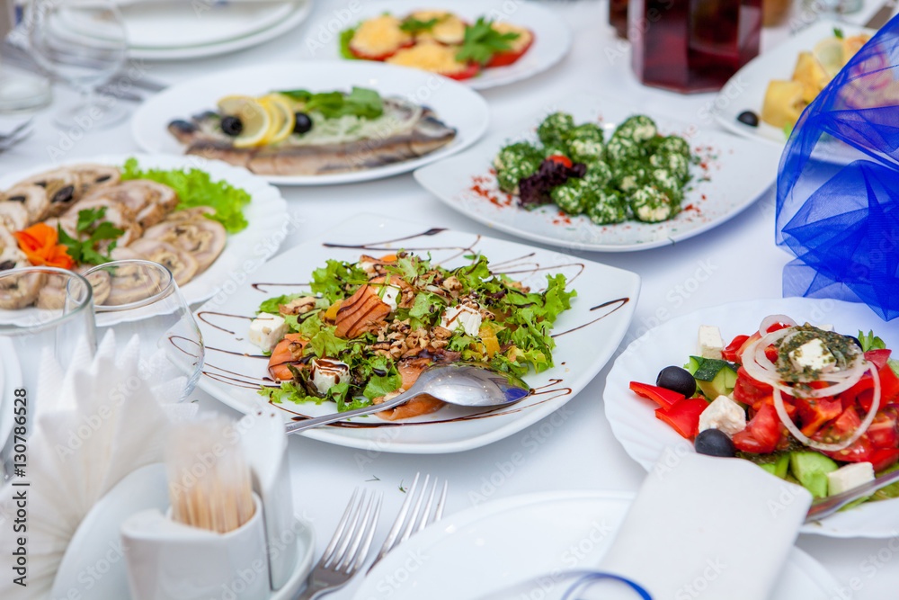 Diverse food on a wedding table