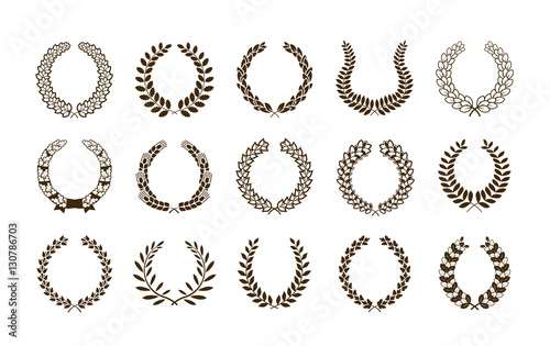Laurel wreath set symbols or icons. Vector heraldic element collection and coat of arms