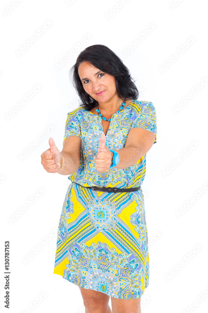 Beautiful woman doing different expressions in different sets of clothes: thumbs up Beautiful woman doing different expressions in different sets of clothes: thumbs up