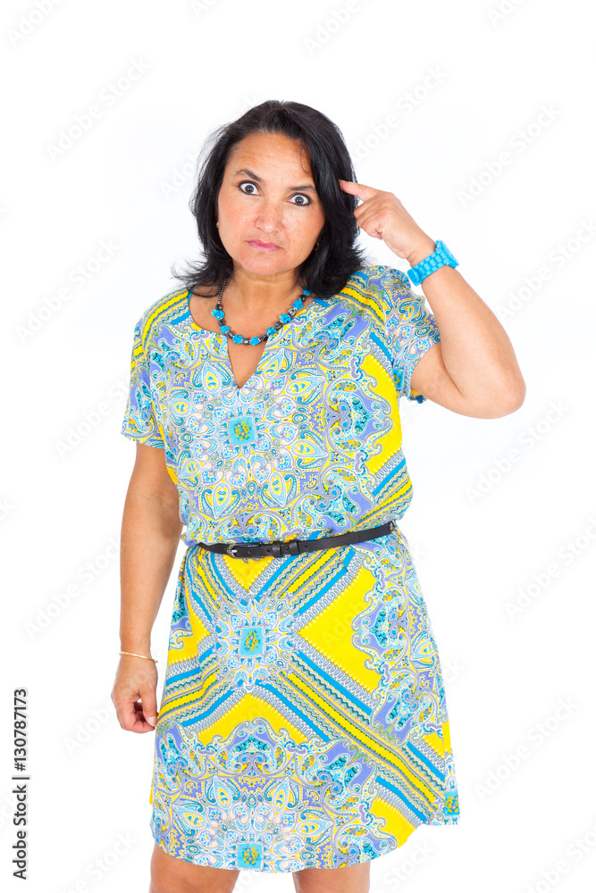 Beautiful woman doing different expressions in different sets of clothes: you are crazy Beautiful woman doing different expressions in different sets of clothes: you are crazy