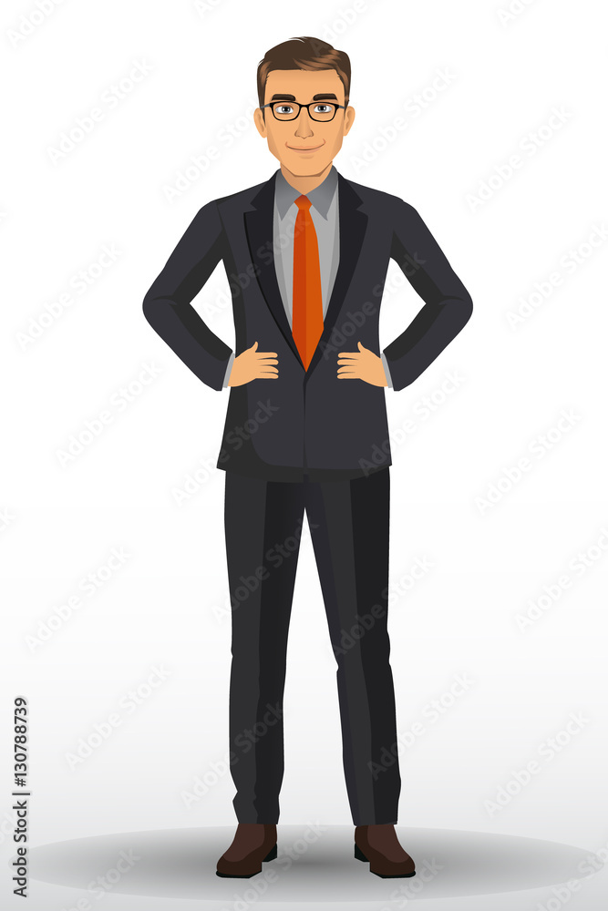 Businessman in black suits, with standing position, vector illustration