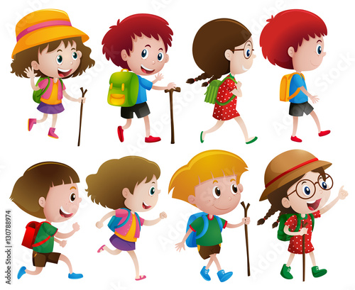 Boys and girls with walking stick
