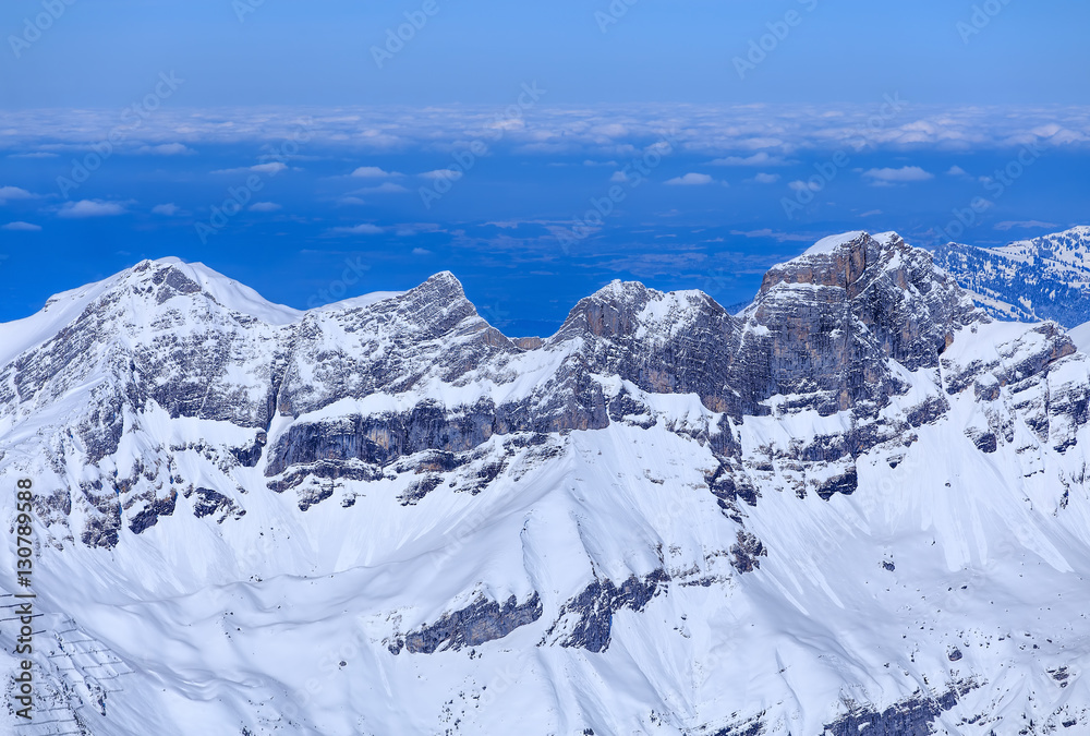 View from Mt. Titlis in the Swiss Alps in winter