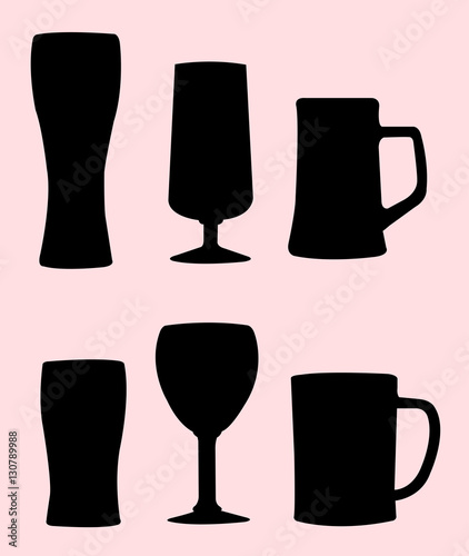 Beer glasses  mugs  and goblets silhouette. Good use for symbol  logo  web icon  sign  or any design you want.