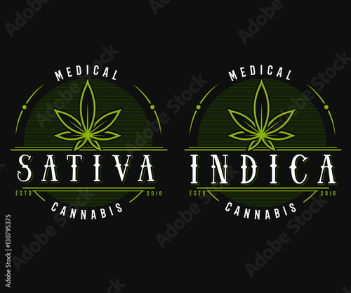 green medical cannabis emblem, logo . classic vintage style