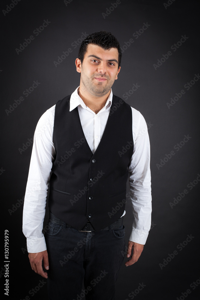 Fototapeta premium Handsome man doing different expressions in different sets of clothes: love