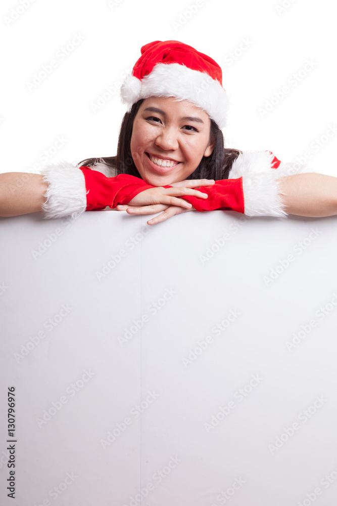Asian Christmas Santa Claus girl with blank sign. Asian Christmas Santa Claus girl with blank sign.