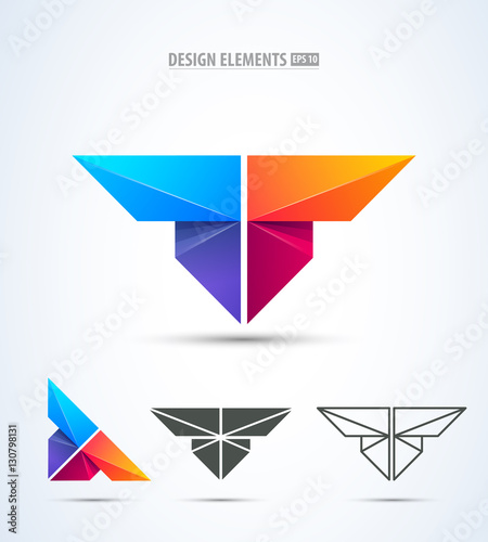 Abstract vector letter t logo icon set. Wings, butterfly, airplane icons collection. Logo elements set.