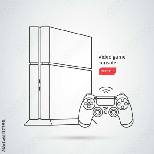 Vector video game console illustration. Gamepad, joystick, controller, joypad line art icon.