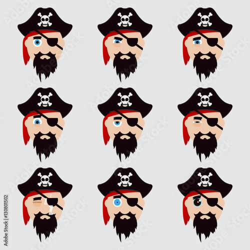 Set of cute pirate emoticons.