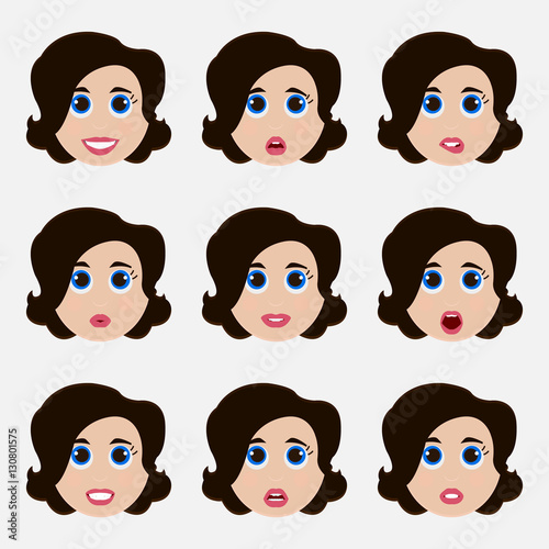 Set of cute girl emoticons.