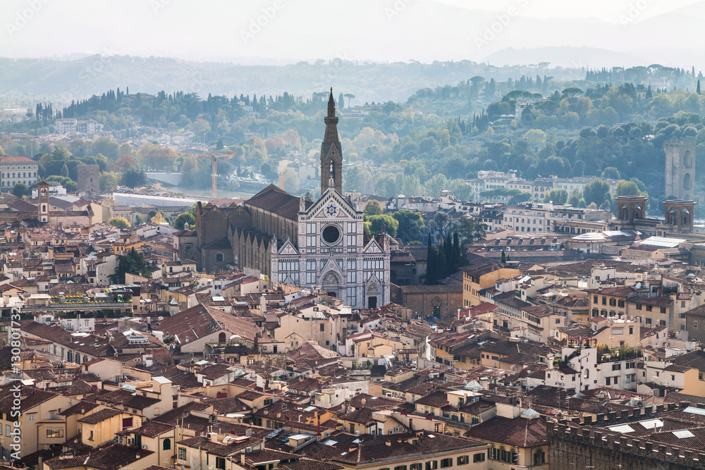 view of Florence city with Basilica di Santa Croce