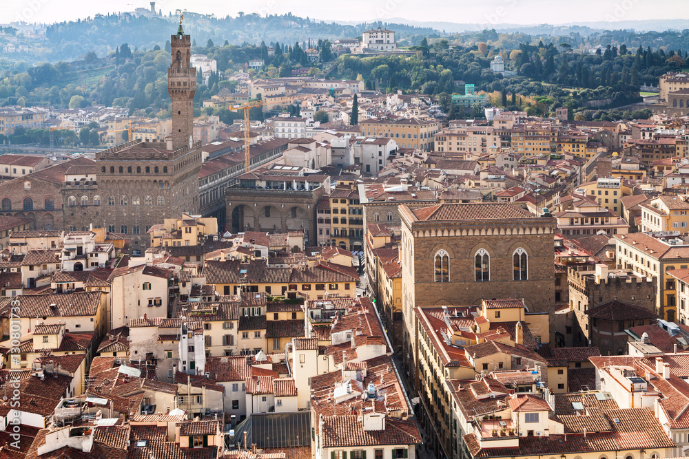 above view of Florence town with Palazzo Vecchio
