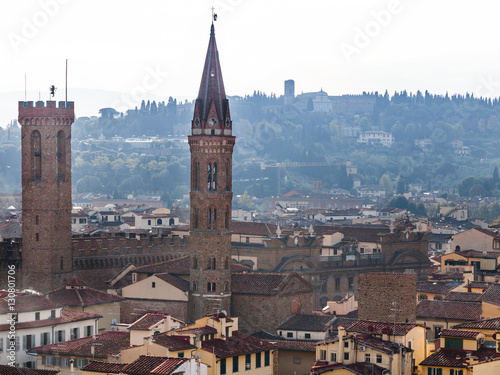 above view towers of Badia Fiorentina in Florence