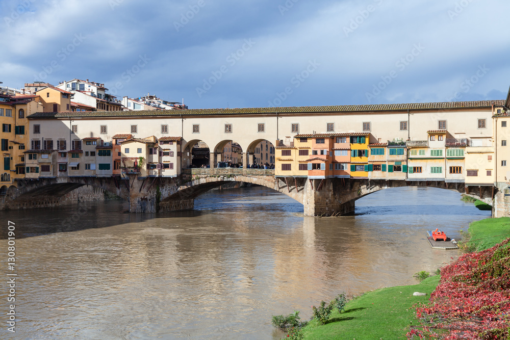view of Ponte Vecchio in sunny autumn day