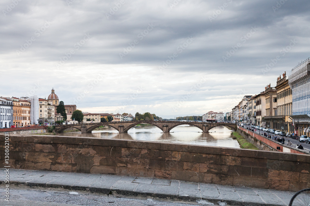 view of bridges and quay in Florence in autumn