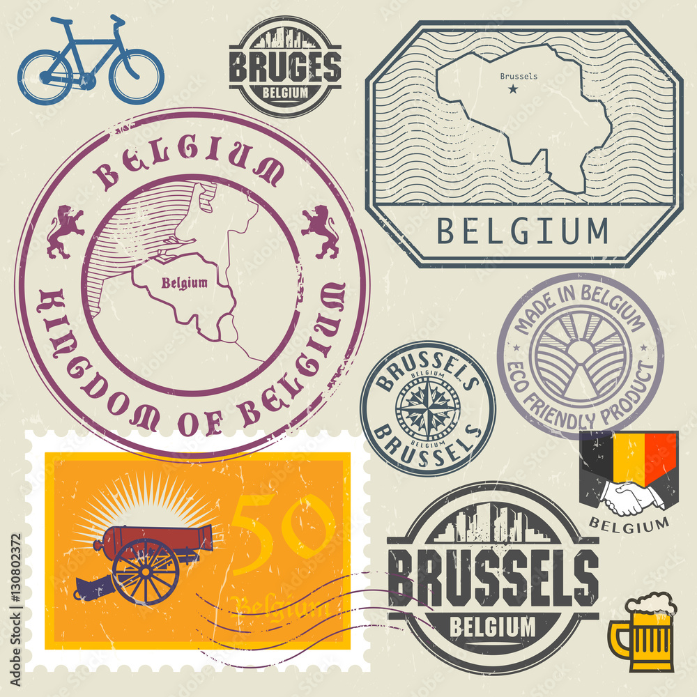 Travel stamps or symbols set, Belgium, Brussels theme