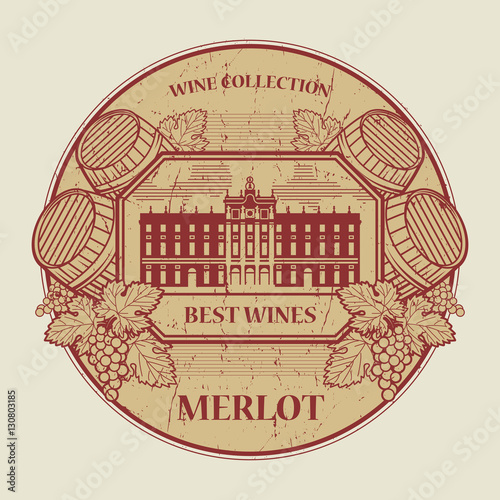 Stamp or label with the text Best wines collection, Merlot