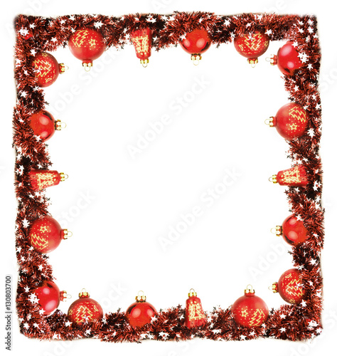 Winter frame border background with red balls and garland