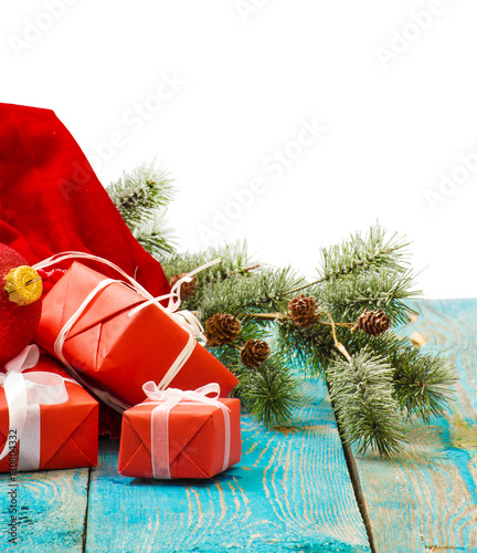 Christmas decoration hanging over wooden background