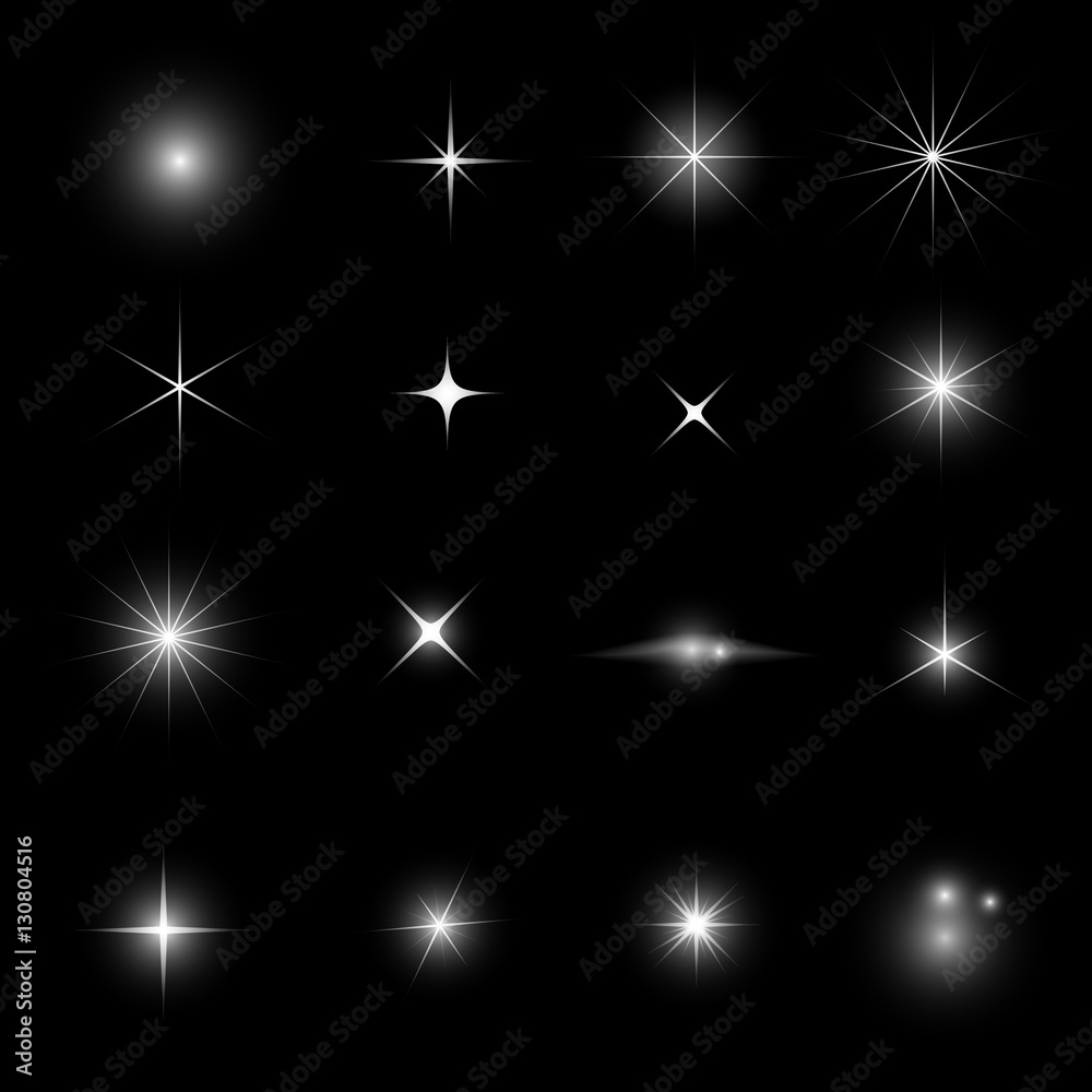 Collection of star light glitter and shine effect design element Collection of star light glitter and shine effect design element