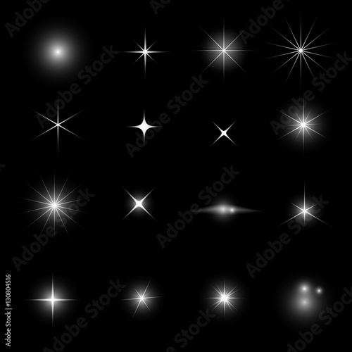 Collection of star light glitter and shine effect design element photo