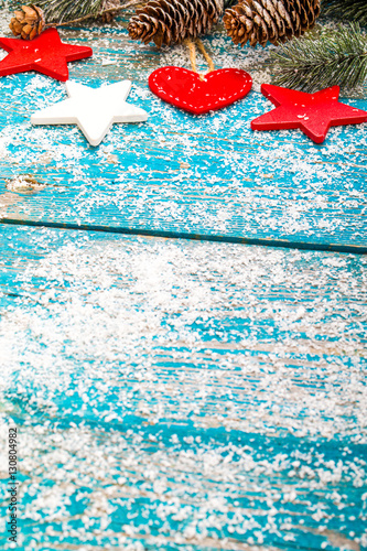 Christmas decoration hanging over wooden background