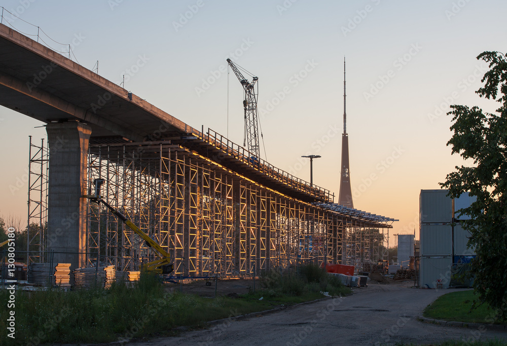 Construction of  viaduct to new South bridge in Riga.